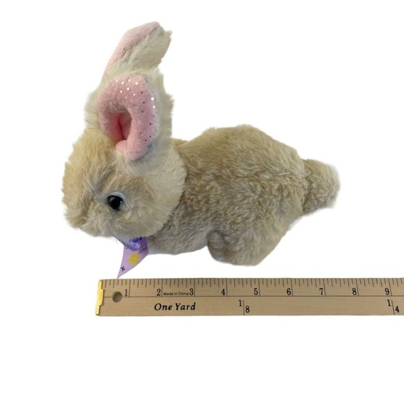 Hug Fun Cream Bunny Rabbit Plush 7" Purple Floral Bow Pink Glitter Ears Easter - Picture 5 of 6